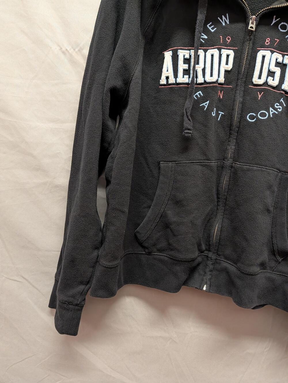 Aeropostale Hoodie Womens XS Black Full Zip Sweatshirt New York 1987 Graphic - Picture 4 of 12